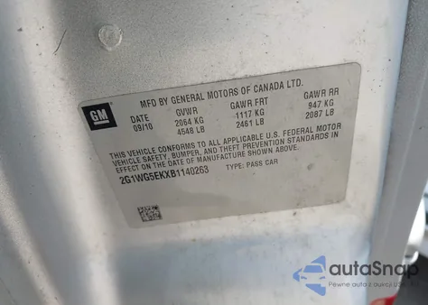 2011 Chevrolet Impala Lt from USA, damaged, VIN 2G1WG5EKXB1140263